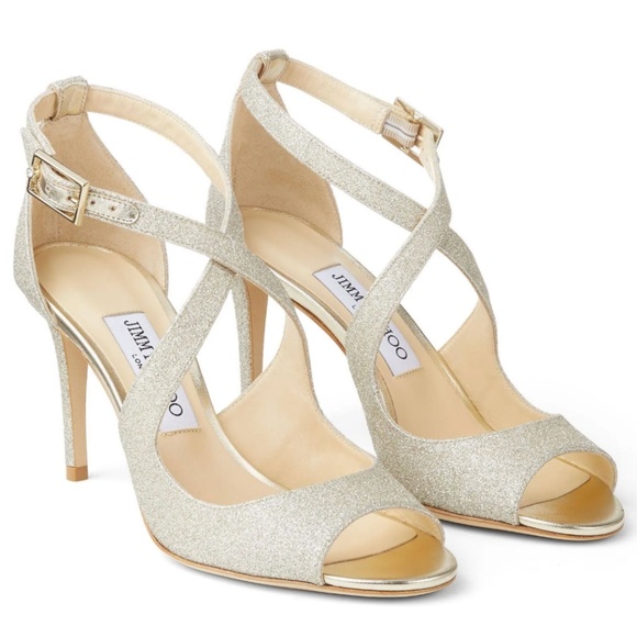 Jimmy Choo Shoes - PRICE DROP Jimmy Choo Emily 85 mm crisscross strap heels shimmer RETAIL 695